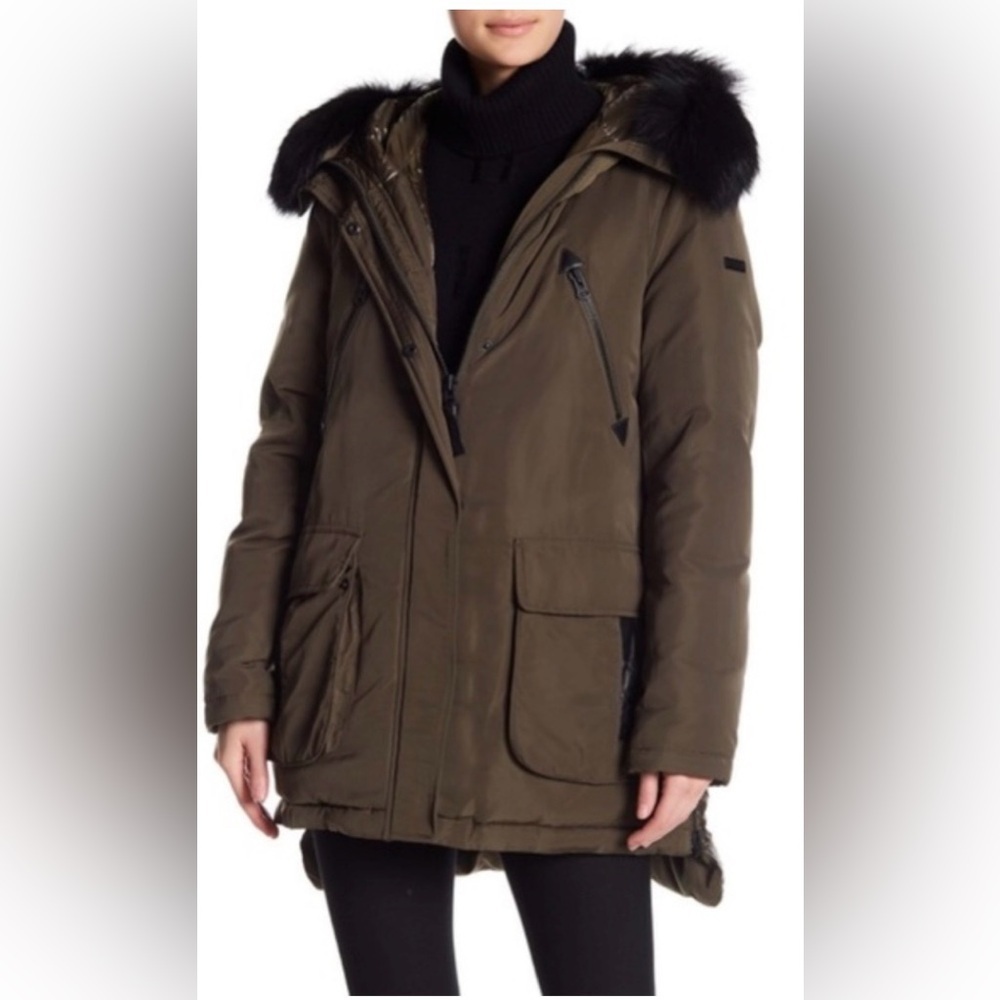 Derek Lam 10 Crosby Jacket Down Parka Winter Coat Fox Fur size Medium